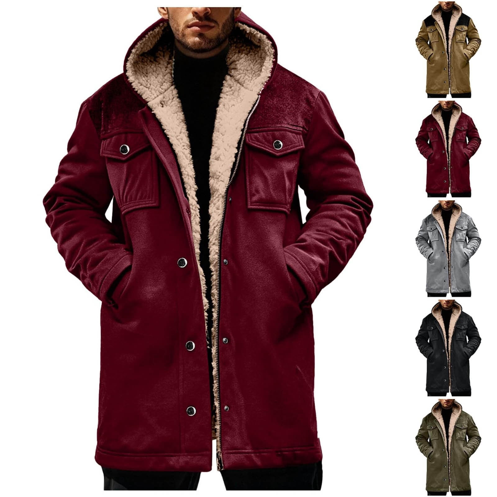 Zedker Trench Coat for Men Western Cowboy Vintage Suede Jacket