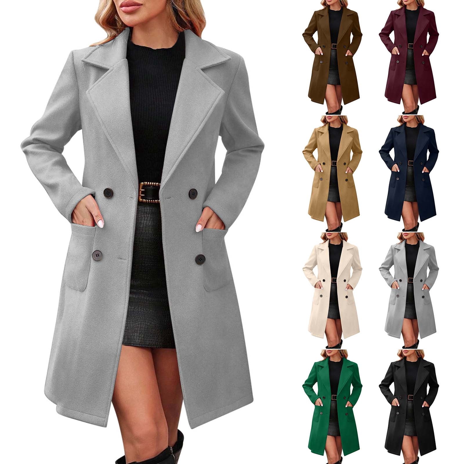 Zedker Trench Coat Women Elegant Double Wool Blend Pea Coat Winter