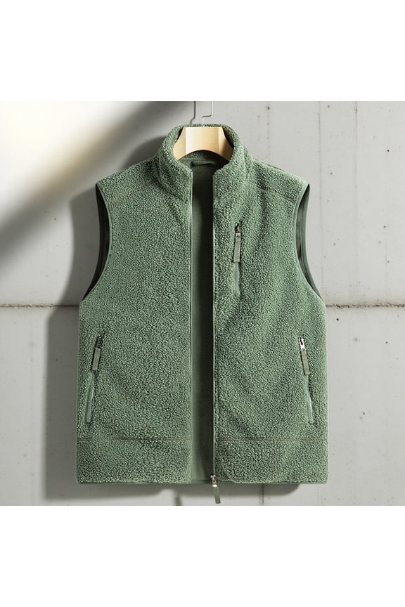Unisex Fashion Plus Fleece Vests with Pockets, Thermal Puffer Sleeveless Couple Jackets with Stand Collar, Winter Warm Zip-Up Vests,Green,XXXXL