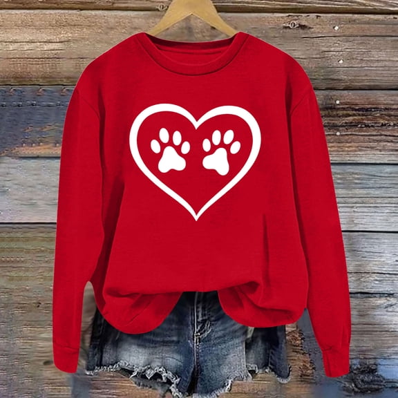 Zedker Valentine's Day Long Sleeve Sweatshirts for Women Heart Print Sweater Long Sleeve Pullover Sweatshirt Casual Crewneck Soft Shirts Multicolor S