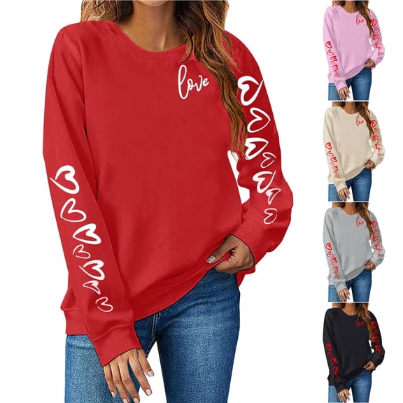 Zedker Valentine's Day Shirts for Women's Cute Heart T-Shirts Casual Long Sleeve Tops Holiday Cute Basic Tees Black M