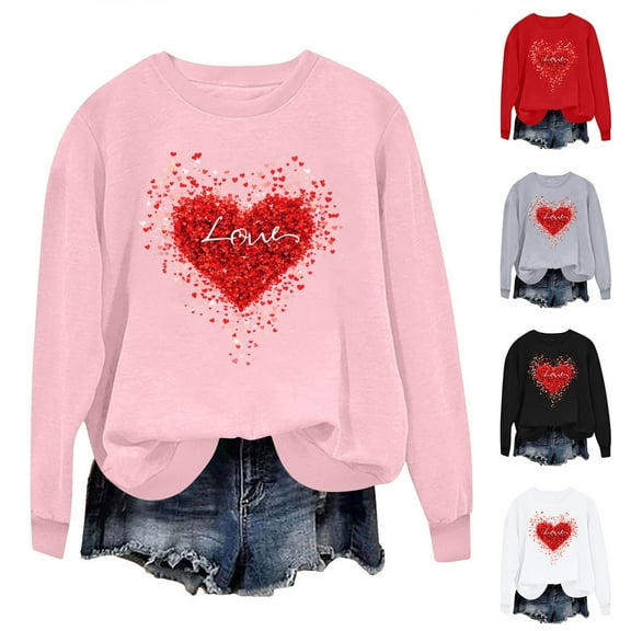 Zedker Valentine's Day Sweatshirts for Women Oversized Women Cute Heart Hoodies Pullover Tops Oversized Loose Fit Holiday Sweatshirt Black L
