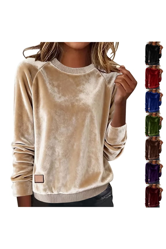 Velvet Tops for Women Long Sleeve Dressy Loose Fit Velour Pullover Crewneck Soft Comfor table Sweatshirt for Date Green, Size S-XXL