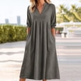 thumbnail image 1 of Zedker Vintage Dresses for Women Button Up Long Sleeve Pleated Tiered Flowy Swing Peasant Maxi Dress Gray XL, 1 of 8