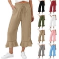 thumbnail image 1 of Zedker Wide Leg Pants Womens Drawstring Elastic High Waisted Ruffle Hem Palazzo Pants with Pockets Green Size S-XXL, 1 of 8