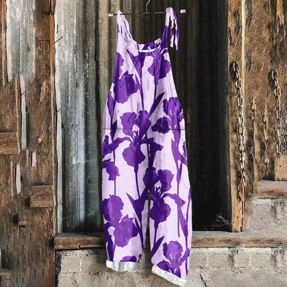 Zedker Wide Leg Pants for Women Sleeveless High Waisted Straight Long Dress Trousers, Plus Size Purple S