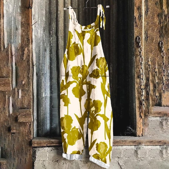 Zedker Wide Leg Pants for Women Sleeveless High Waisted Straight Long Dress Trousers, Plus Size Yellow S