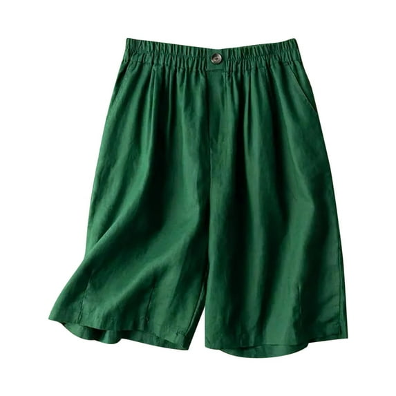 Zedker Wide Leg Shorts for Women Elastic High Waisted Pleated Casual Loose Bermuda Style Green Plus XL