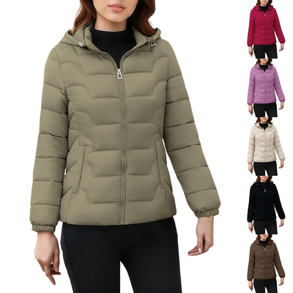 Zedker Winter Coats For Women Lightweight Puffer Jacket Plush Hooded Mid Length Sherpa Outerwear With Pockets Green XXXXXL