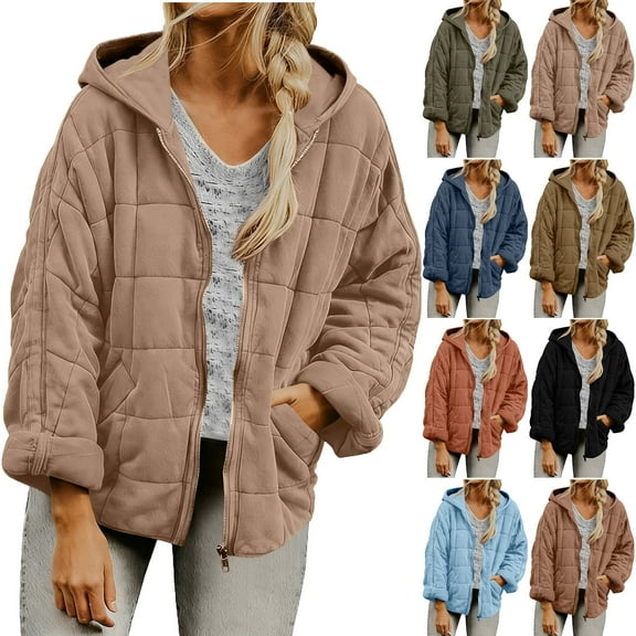 Zedker Winter Coats For Women Plus Size Winter Warm Loose Plush Zip Hooded Jacket Coat Plush Hooded Sherpa Outerwear Brown M