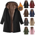 thumbnail image 1 of Zedker Winter Coats For Women Winter Warm Loose Plush Zip Hooded Jacket Coat Long Sleeve Green L, 1 of 7