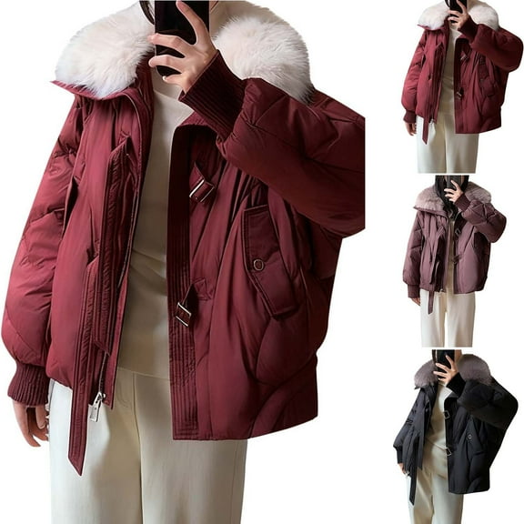 Zedker Winter Coats For Women Winter Warm Loose Plush Zip Hooded Jacket Coat Waterproof Jacket Quilted Parka Jacket Black M