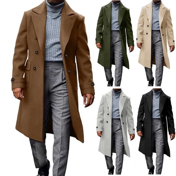 Zedker Winter Coats for Mens Double Breasted Trench Coat Notched Lapel Long Peacoat Classic Casual Winter Overcoat Brown L