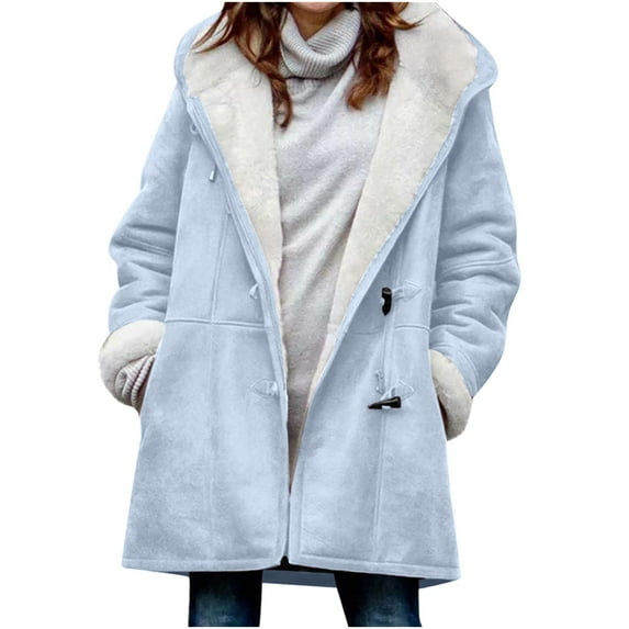 Zedker Winter Coats for Women Faux Suede Button Down Casual Fashion Jacket, Plus Size Light Blue XL