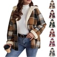 thumbnail image 1 of Zedker Winter Fashion Plaid Jackets for Womens Plus Size Coat Long Sleeve Plaid Faux Shearling Jacket Green XL, 1 of 6