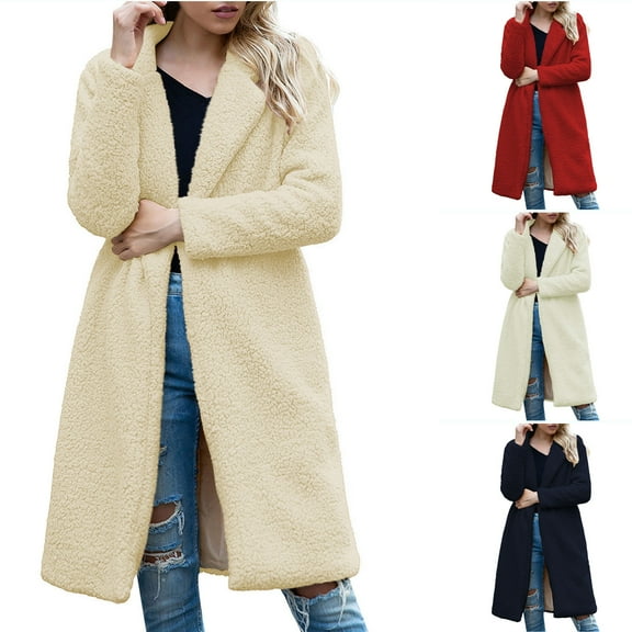Zedker Winter Long Pea Coats for Women Warm Hooded Faux Fur Cardigan Coat with Pockets and Buttons