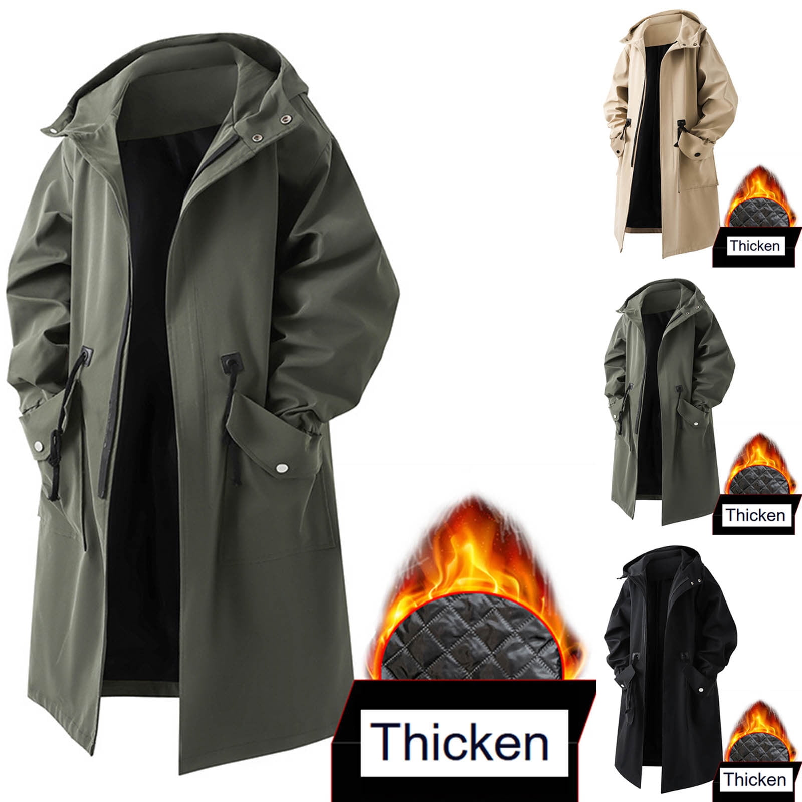 Zedker Winter Pea Coat for Men Wool Blend Trench Coat Windproof