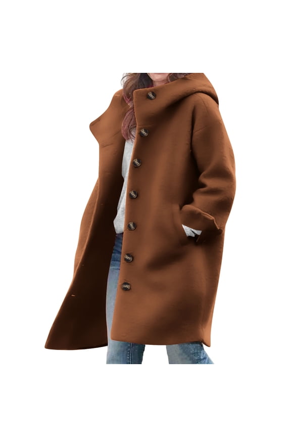 Winter Wool Coats for Women Single Breasted Casual Wool Trench Coat Jacket,Plus Size CoffeeS