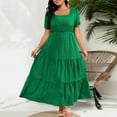 thumbnail image 1 of Zedker Women Dress Fall Fashion Short Puff Sleeve Square Neck Smocked Tiered Summer A Line Elegant Maxi Winter Dresses Plus Size Green XXXXL, 1 of 6