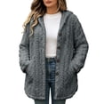 thumbnail image 1 of Zedker Women Hooded Button Up Fleece Jacket Long Sleeve Fuzzy Coat Loose Warm Outerwear with Pockets Gray Jackets for Women, 1 of 6