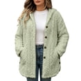 thumbnail image 1 of Zedker Women Hooded Button Up Fleece Jacket Long Sleeve Fuzzy Coat Loose Warm Outerwear with Pockets Green Jackets for Women, 1 of 6