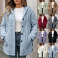 thumbnail image 1 of Zedker Women Hooded Button Up Fleece Jacket Long Sleeve Fuzzy Coat Loose Warm Outerwear with Pockets Light Blue Jackets for Women, 1 of 7