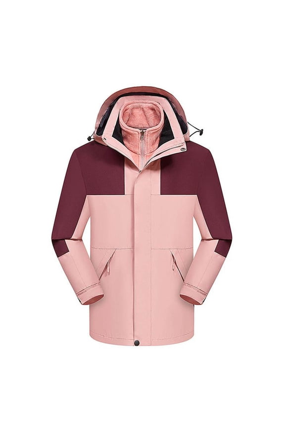 Zedker Women Jacket Winter Ski Waterproof Detachable Hood Windproof Warm Fleece, Plus Size Pink L
