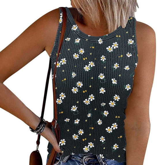 Zedker Women Plus Size Tank Top Casual Summer Loose Fit Sleeveless Shirts Crewneck Tunic Tees Multicolor Plus L