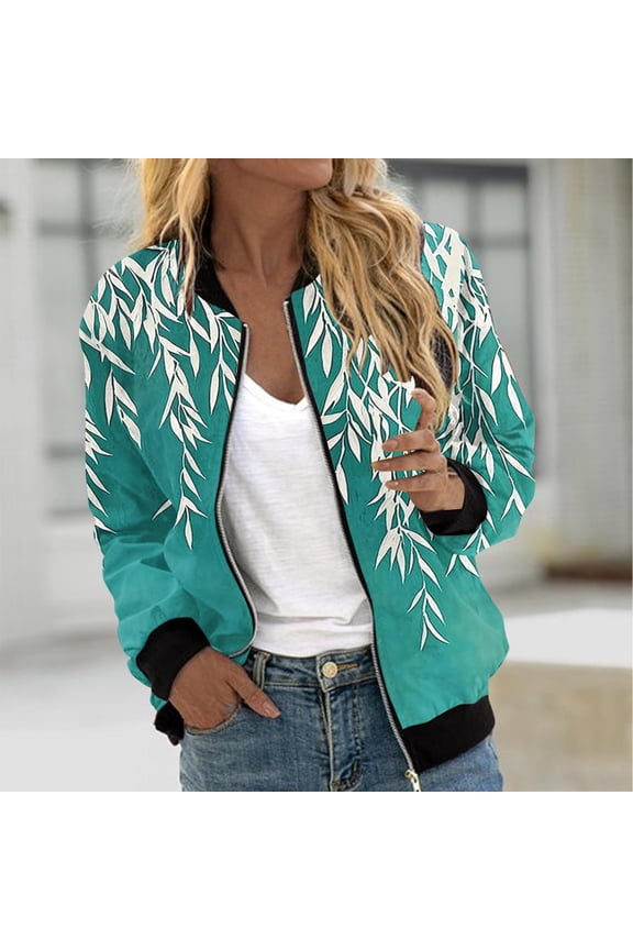 Women'S Casual Fashion Zip Up Open Front Jackets with Pockets ,Loose Long Sleeve Non-Positional Printed Outerwear, Hoodless Tops for Spring Fall,Sky Blue,S