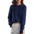 thumbnail image 1 of Zedker Women'S Classic Solid Color Long-Sleeved Drawstring At The Neckline Sweatshirts,Casual Hooded Pullover Cable Knitted Sweaters,Navy,S, 1 of 4