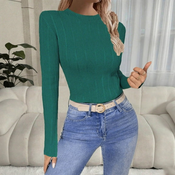 Zedker Women'S Crewneck Long Sleeve Ribber Knitted Sweaters,Casual Solid Color Loose Pullover Sweatshirts,Comfy Slim Thermal Tops,Black,White,Red,Coffee,Khaki,Green,S,M,L,XL