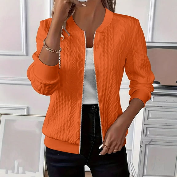 Zedker Women'S Fashion Solid Color Knitted Jackets,Classic Long Sleeve Hoodless Zip Up Front Fleece Thermal Outerwear Coats,Comfy Loungewear,Orange,XXL