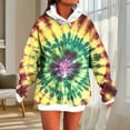 thumbnail image 1 of Zedker Women'S Fashion Tie-Dyed Long Sleeve Hooded Sweatshirts with Kangaroo Pockets,Comfy Adjustable Hood Cord Loose Tops for Fall,Yellow,L, 1 of 5