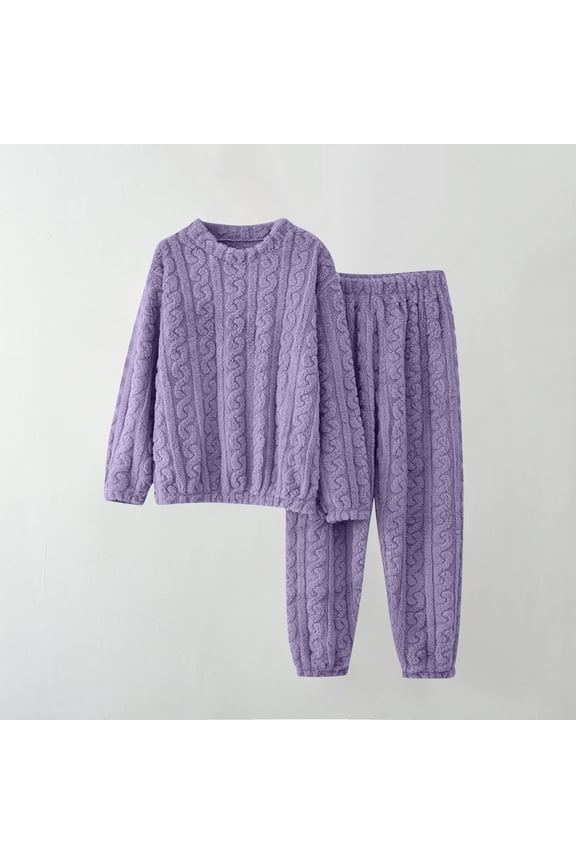 Women'S Flannel Fleece Pajama Sets With Pockets Casual Elastic Waistband Cozy Thermal Sleepwear Loungewear For Winter,Purple,Free Size