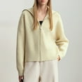 thumbnail image 1 of Zedker Women'S Long Sleeve Casual Cardigan Ribber Knitted Sweaters ,Comfy Solid Color Lapel Neck Zipper Open Front Sweatshirts,Beige,Free Size, 1 of 8