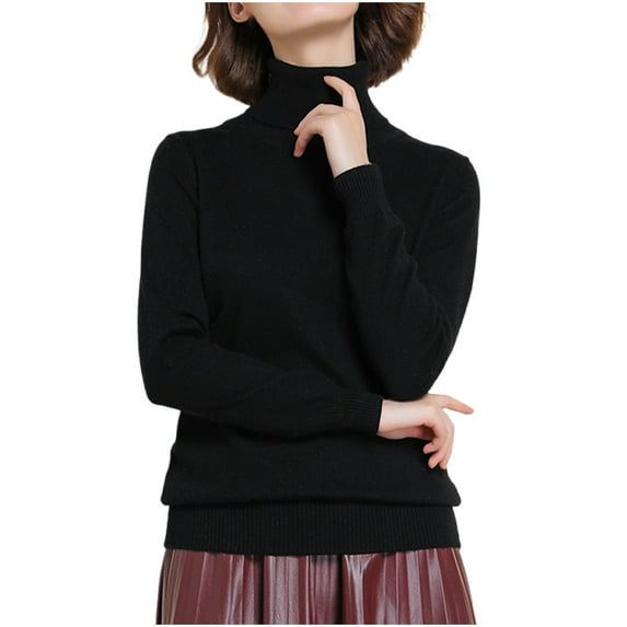 Zedker Women'S Soft Classic Turtleneck Sweaters,Comfy Breathable Ribbed Knitted Long Sleeve Pullover Shirts , Casual Lined Fall Tops,Black,XXXL