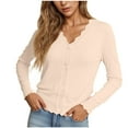 thumbnail image 1 of Zedker Women'S Solid Color Casual Knitted Cardigan Sweater,Classic V-Neck Long Sleeve Button Down Handiness Blouses,Comfy Fall Tops,Beige,XL, 1 of 7