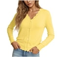thumbnail image 1 of Zedker Women'S Solid Color Casual Knitted Cardigan Sweater,Classic V-Neck Long Sleeve Button Down Handiness Blouses,Comfy Fall Tops,Yellow,XXL, 1 of 7
