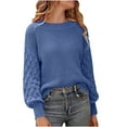 thumbnail image 1 of Zedker Women'S Solid Color Casual Loose Crewneck Long Sleeve Ribber Knitted Sweaters, Comfy Breathable Elastic Cuffs Pullover Fall Tops,Blue,S, 1 of 3