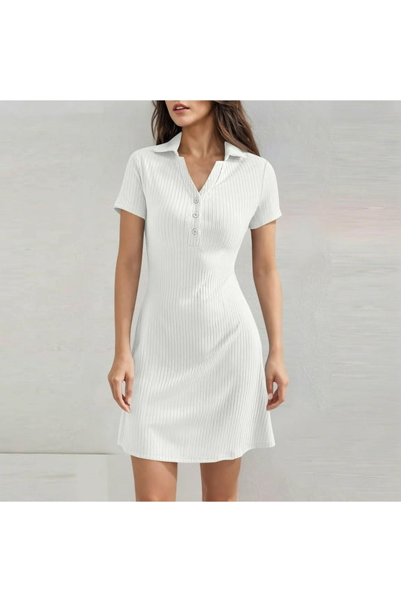 Women'S Solid Color Short Nightgown for Women, Lapel Collar Short-Sleeved Nightshirt with Buttons, Casual Loungewear Sleepshirt for Women,White,S