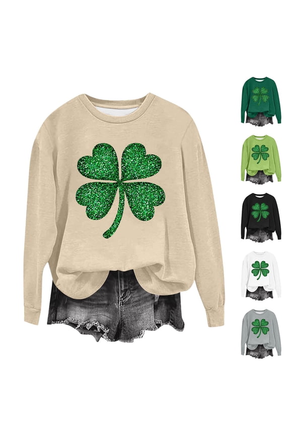 Women St Patricks Day Sweatshirts Holiday Shirt 2026 Irish Shamrock Long Sleeve Pullover Casual Crewneck Sweater Tops