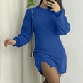 thumbnail image 1 of Zedker Women Sweater Dress Fall Fashion Long Sleeve Crew Neck Ribbed Knit Pleated Fall Dresses for Women 2025 Plus Size Blue M, 1 of 8