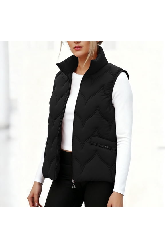 Women Winter Vest Warm Lightweight Sleeveless Zip Up Casual Jacket Padded Coat,Plus Size BlackXXXL