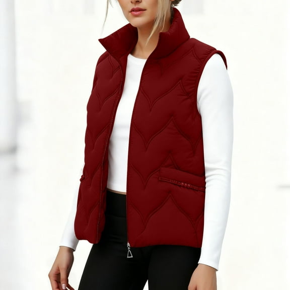 Zedker Women Winter Vest Warm Lightweight Sleeveless Zip Up Casual Jacket Padded Coat,Plus Size RedXXXXL