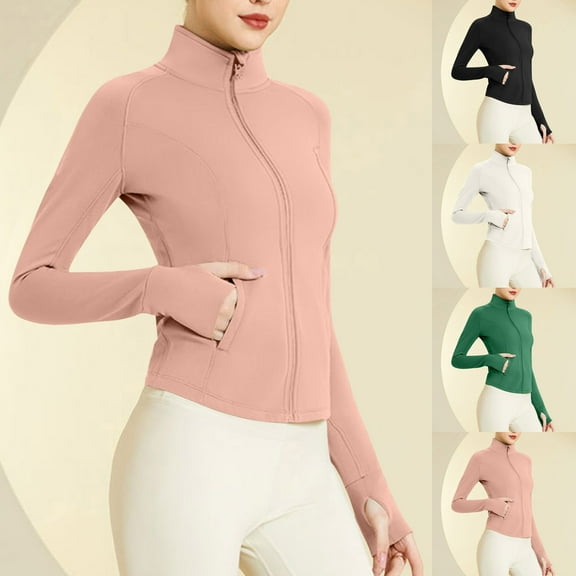 Zedker Women's Athletic Jackets Cropped Long Sleeve Workout Tops Yoga Zip Up Jackets Gym Tops Golf Shirts