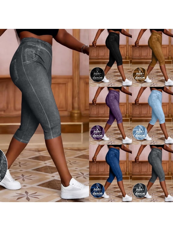 Women's Capri Leggings Yoga Capris Pants Stretchy Crop Pants High Waisted Straight Leg 21" with Pockets Black Size S-XXL