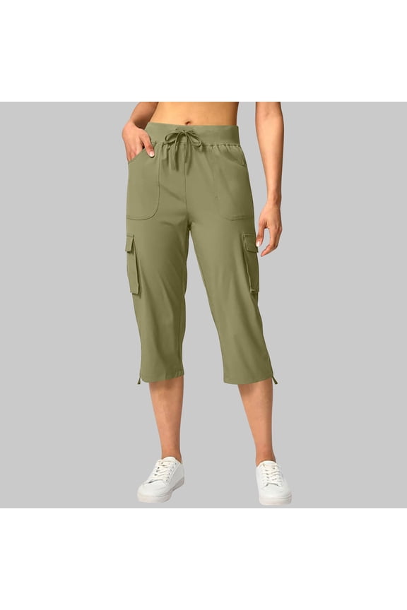 Women's Cargo Capri Pants Lightweight Quick Dry Hiking Pants 2026 Summer Travel Casual Capris with Pockets Army GreenSize S-XXL