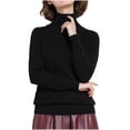 thumbnail image 1 of Zedker Women's Casual Long Sleeve Turtleneck Sweater Slim Fitted Thermal Base Layer Tops Black Plus M, 1 of 2