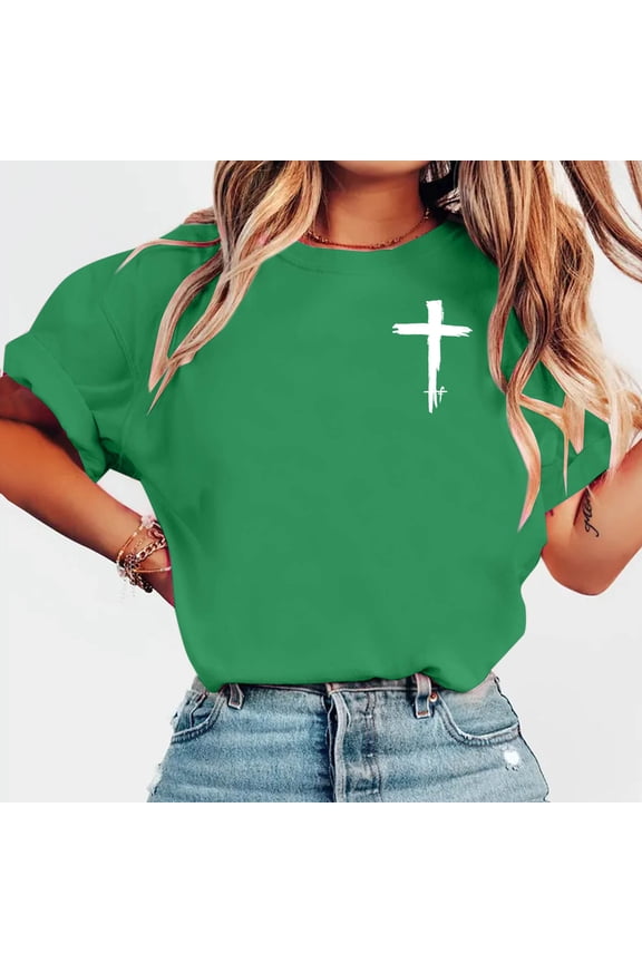 Women's Christian Graphic T Shirts Vintage Jesus Faith Pray Cross Print Tees Inspirational Short Sleeve Shirt