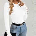 thumbnail image 1 of Zedker Women's Crewneck Long Sleeve Casual Ribbed Knitted Sweaters with Button Decoration, Comfy Pullover Outfits for Fall and Winter,White,M, 1 of 3